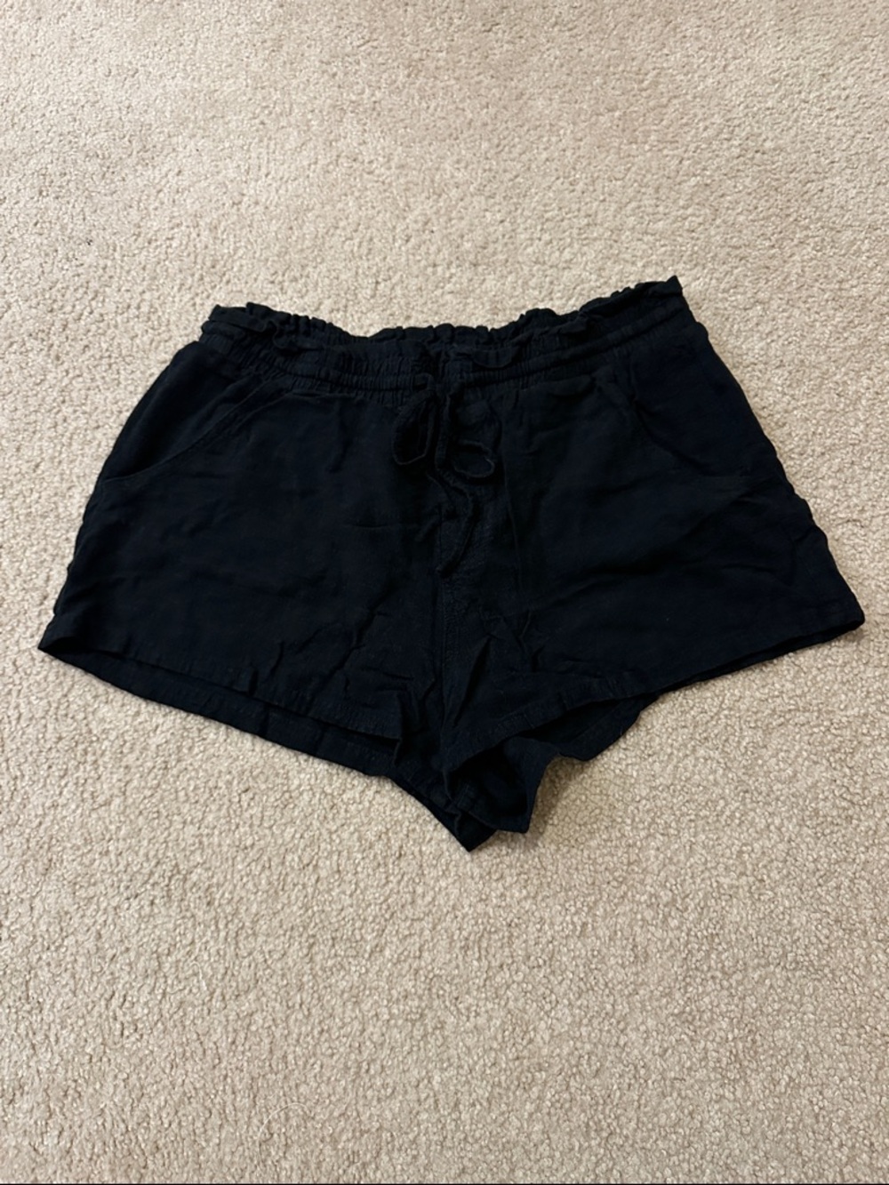 Aeropostale Black High-Waist Drawstring Linen-Blend Shorts